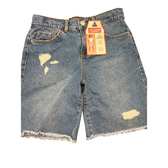 Levi Strauss Girls Size 8 Loose Denim Shorts Distressed Frayed Hem - Picture 1 of 3
